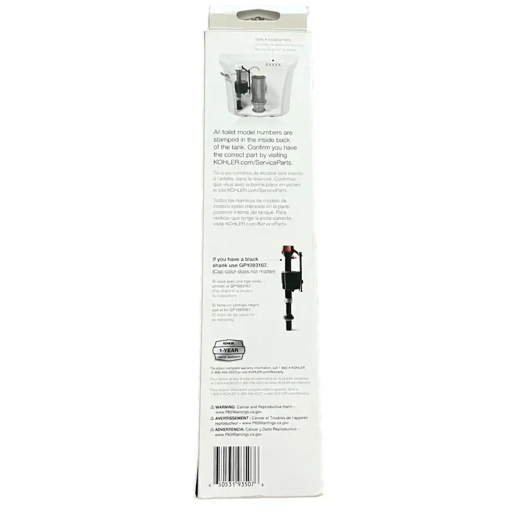 KOHLER GENUINE PART GP1138930 Silent Fill Toilet Fill‎ Valve Kit